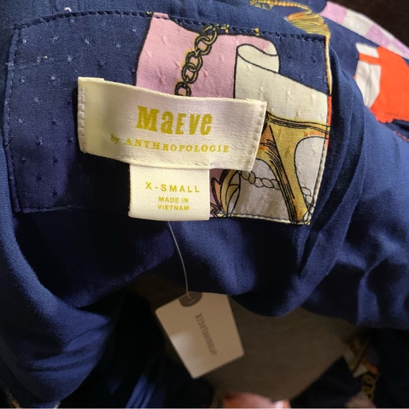 Anthropologie Maeve Mini Shirtdress Nautical Navy Long Sleeve XS Dress Boho - Picture 6 of 7